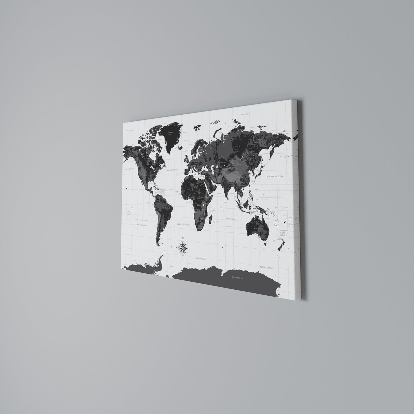 MONOCHROME EARTH MAP Horizontal Canvas Print