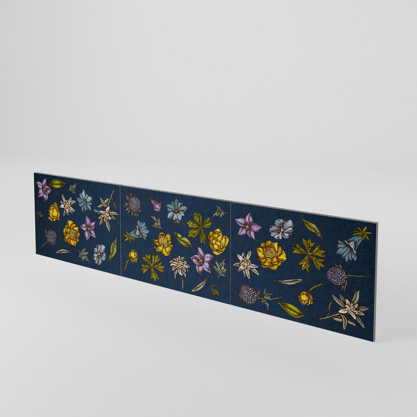 FLOWERS ON NAVY BLUE Sada 3 ks dvířek k TV stolku