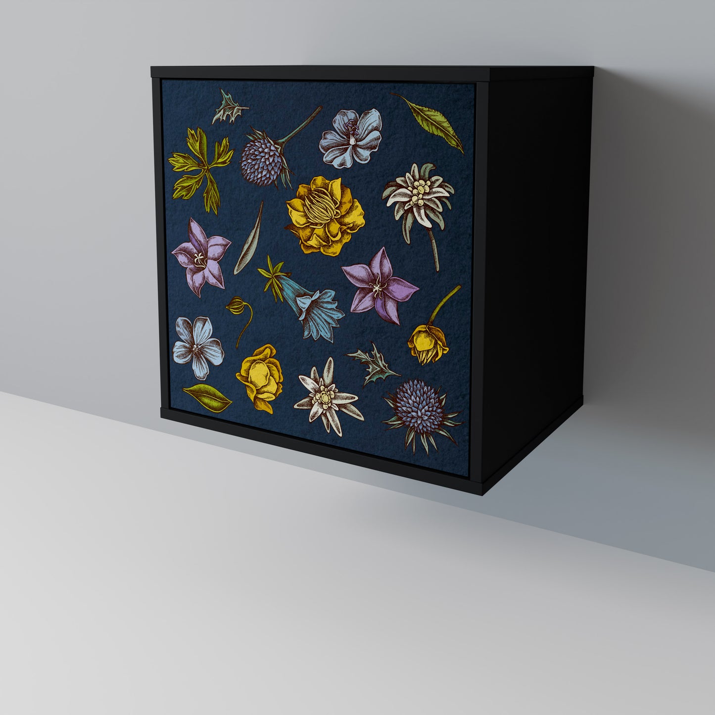 FLOWERS ON NAVY BLUE Jednodveřová komoda