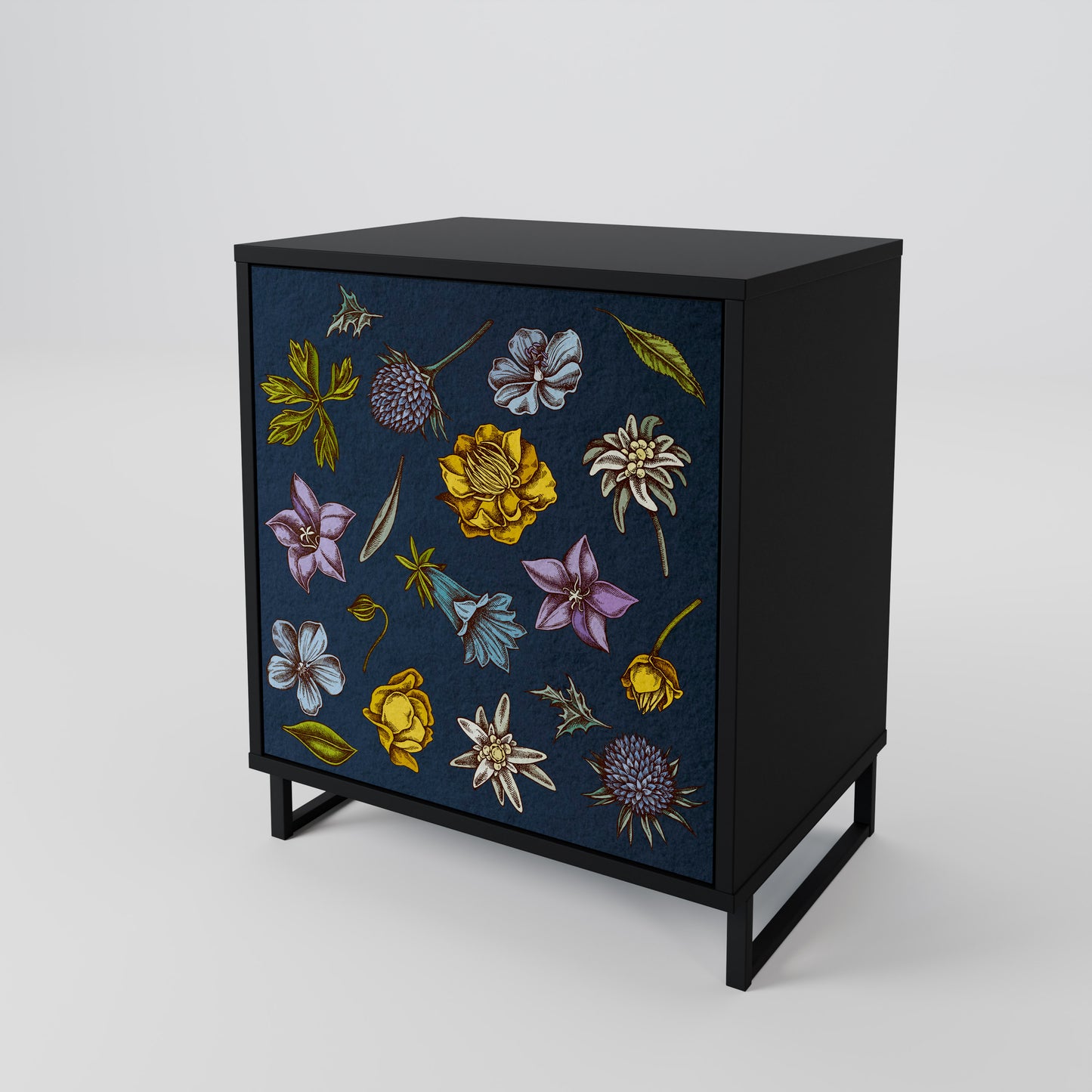 FLOWERS ON NAVY BLUE Jednodveřová komoda