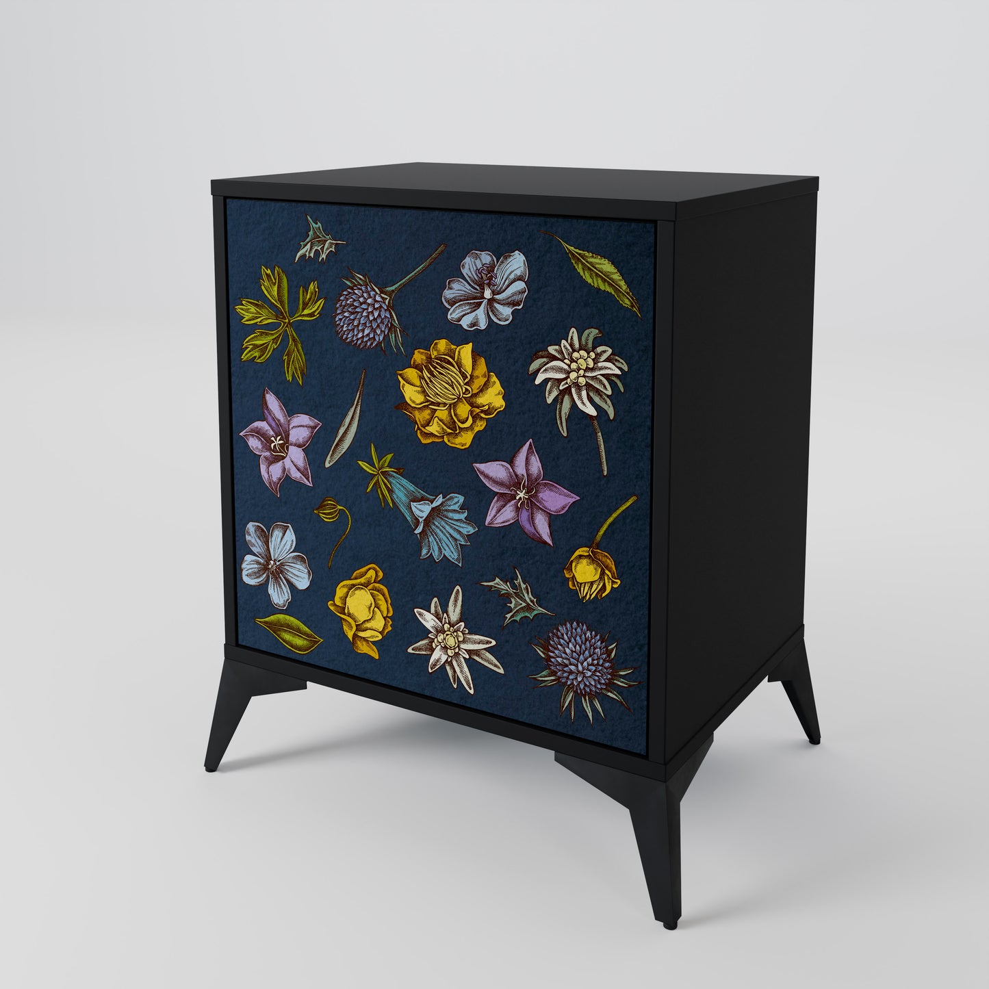 FLOWERS ON NAVY BLUE Jednodveřová komoda