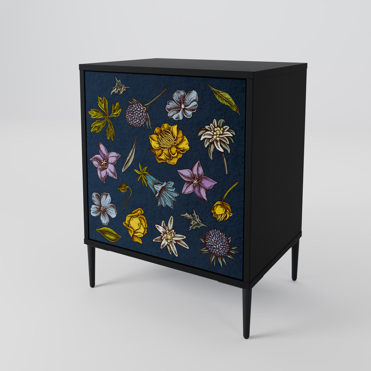 FLOWERS ON NAVY BLUE Jednodveřová komoda