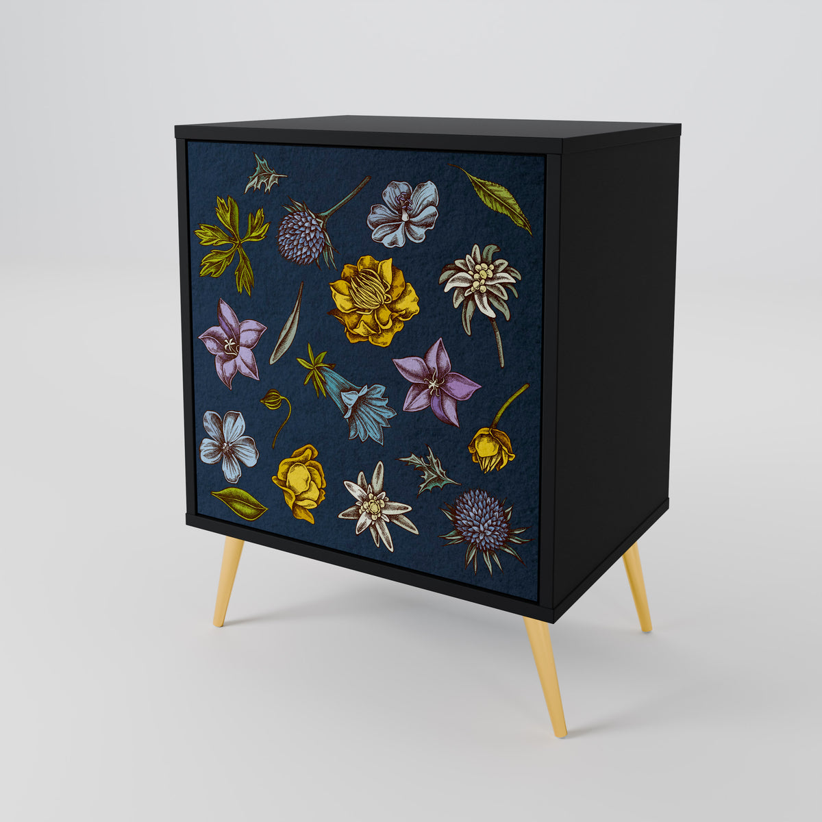 FLOWERS ON NAVY BLUE Jednodveřová komoda