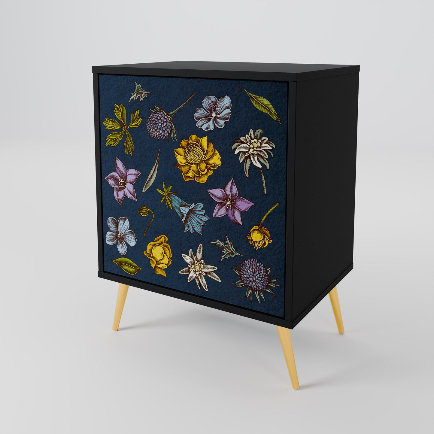 FLOWERS ON NAVY BLUE Jednodveřová komoda