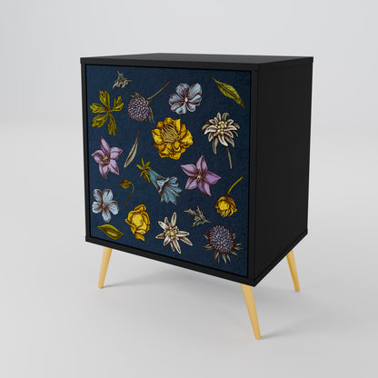 FLOWERS ON NAVY BLUE Jednodveřová komoda