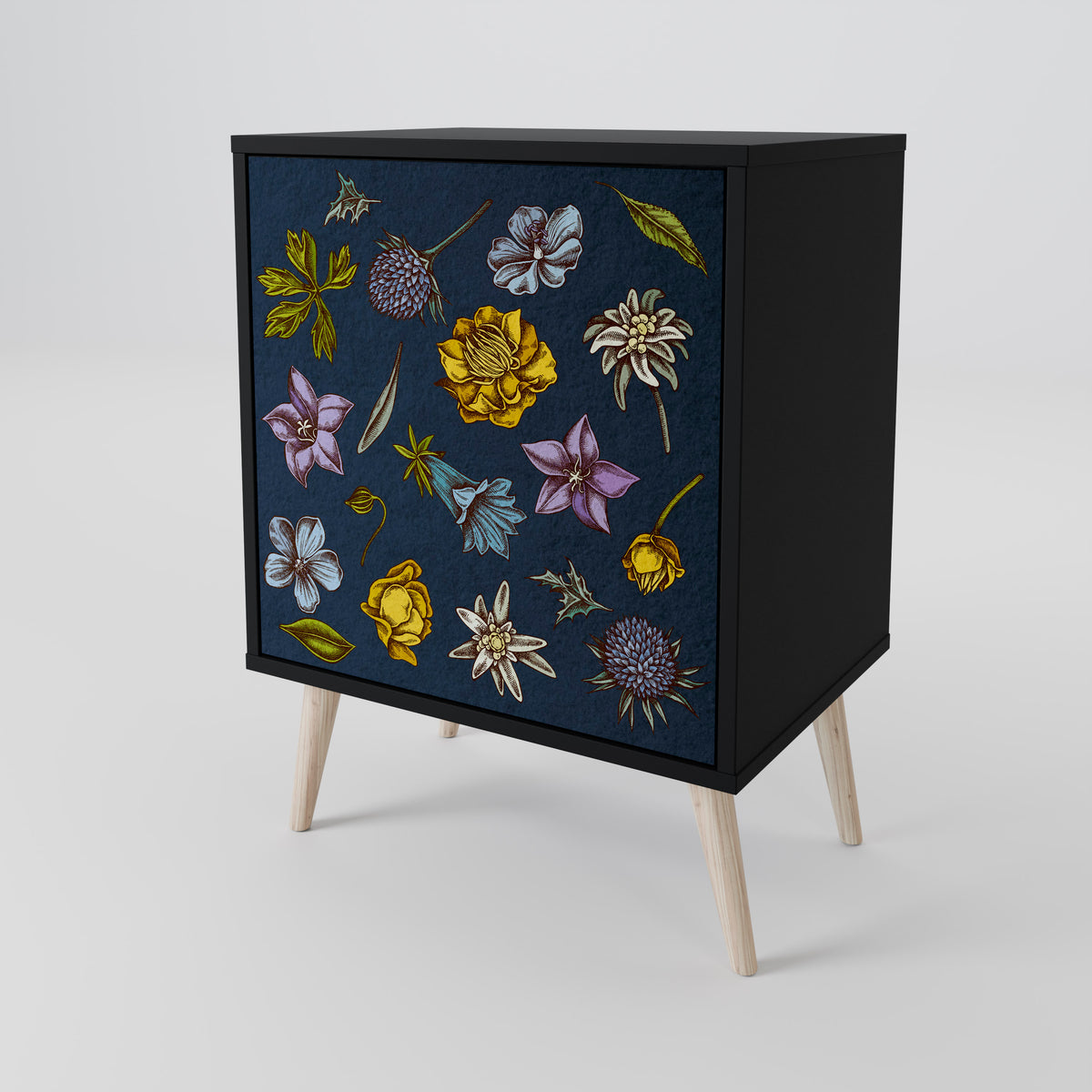 FLOWERS ON NAVY BLUE Jednodveřová komoda