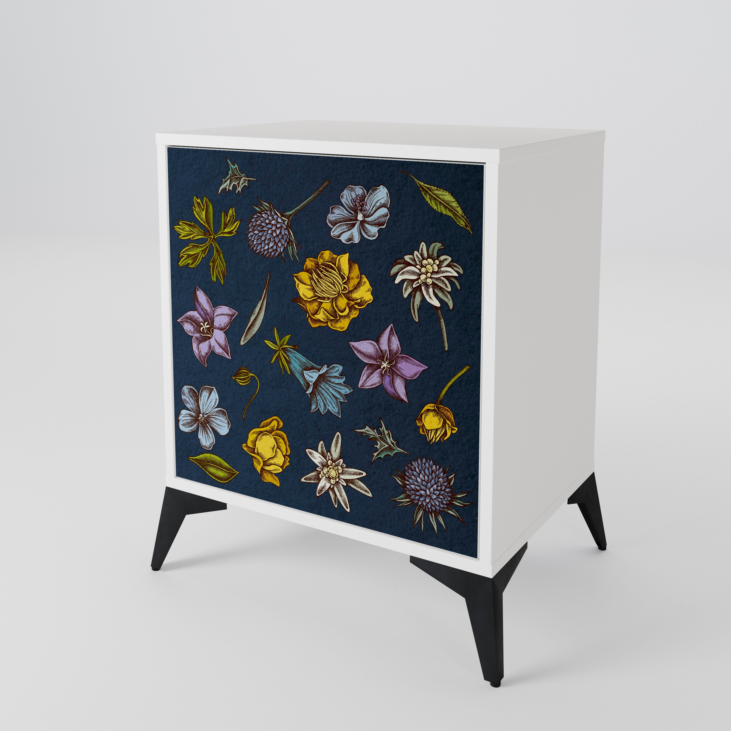 FLOWERS ON NAVY BLUE Jednodveřová komoda