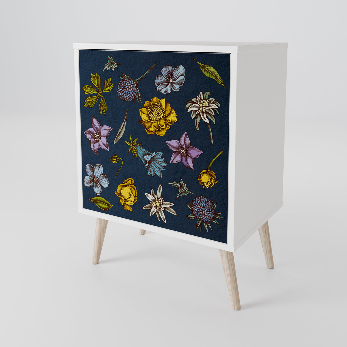 FLOWERS ON NAVY BLUE Jednodveřová komoda
