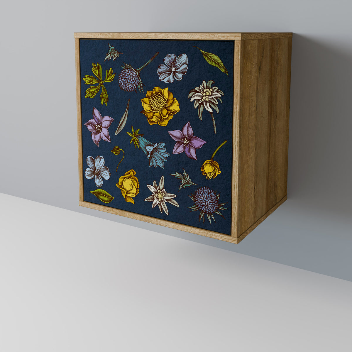 FLOWERS ON NAVY BLUE Jednodveřová komoda