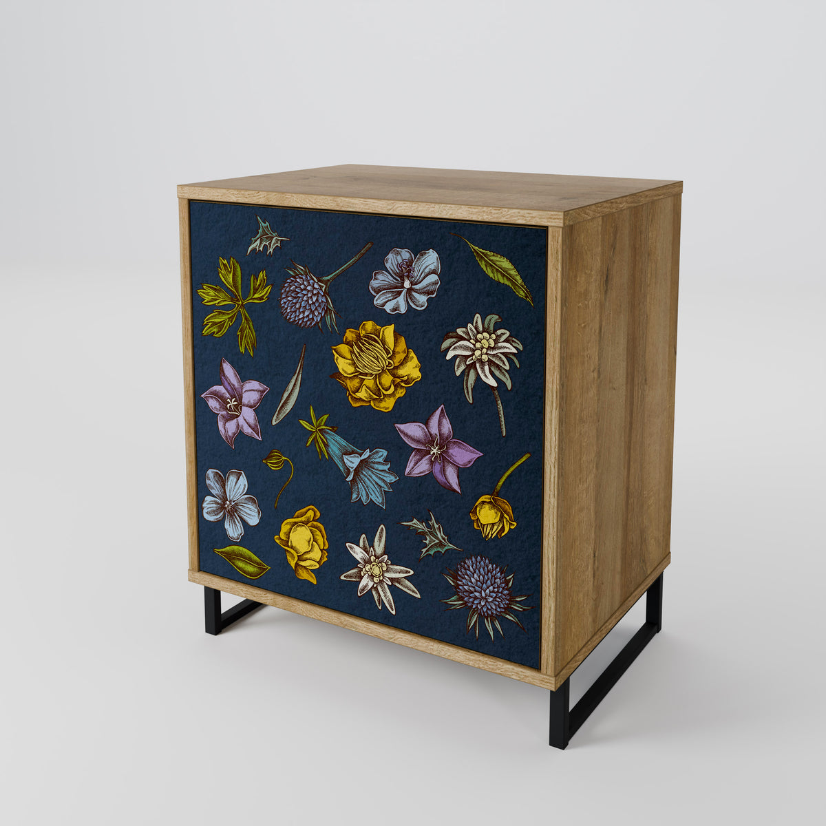 FLOWERS ON NAVY BLUE Jednodveřová komoda