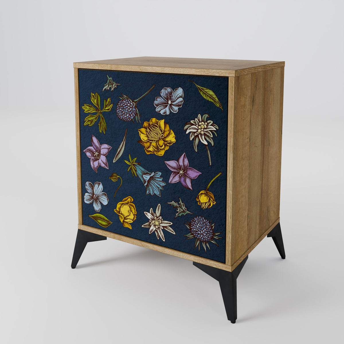 FLOWERS ON NAVY BLUE Jednodveřová komoda