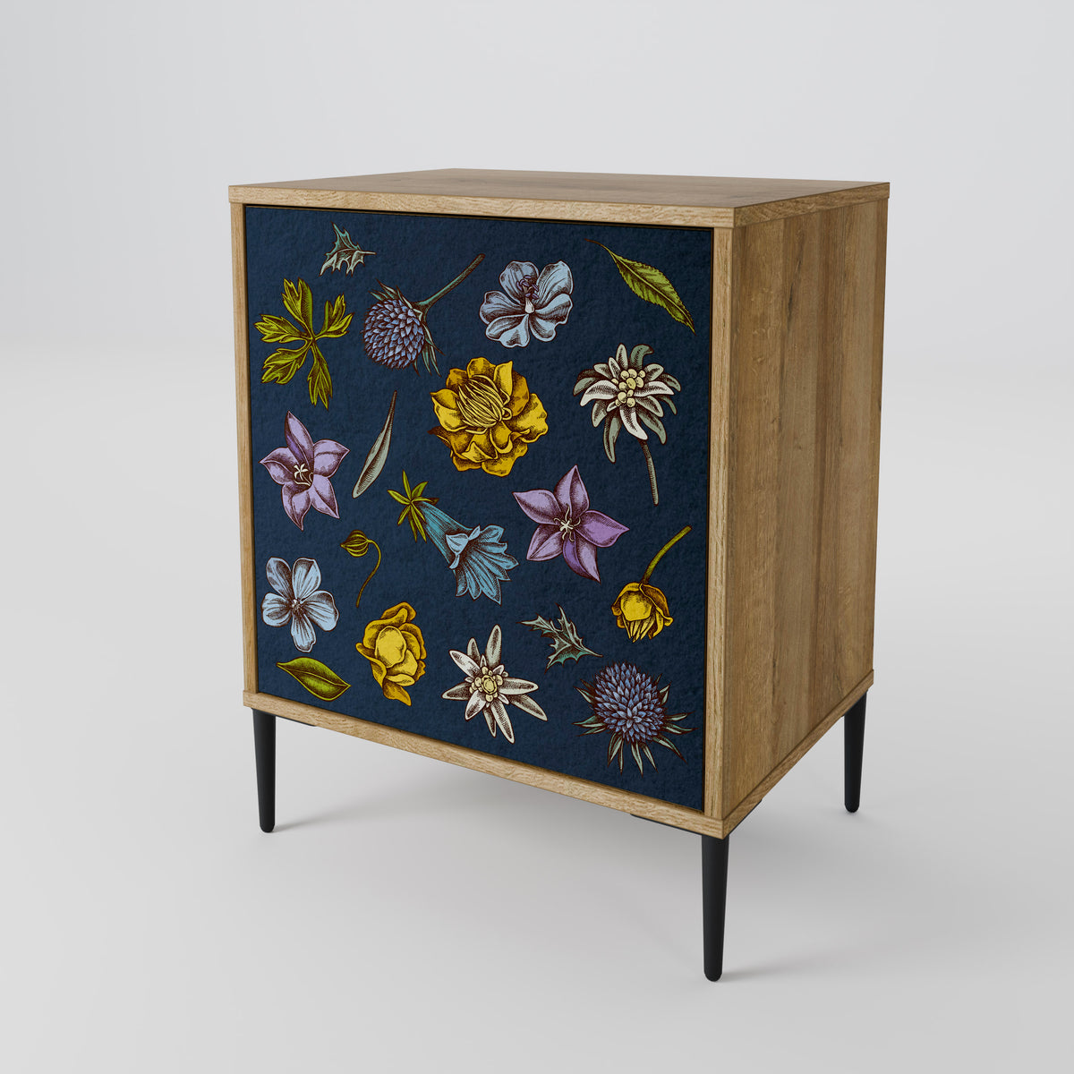 FLOWERS ON NAVY BLUE Jednodveřová komoda