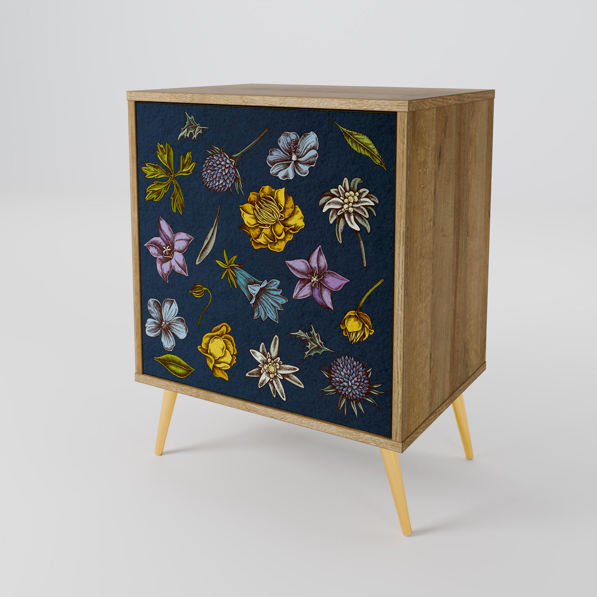 FLOWERS ON NAVY BLUE Jednodveřová komoda