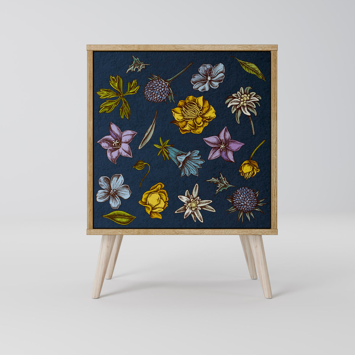 FLOWERS ON NAVY BLUE Jednodveřová komoda