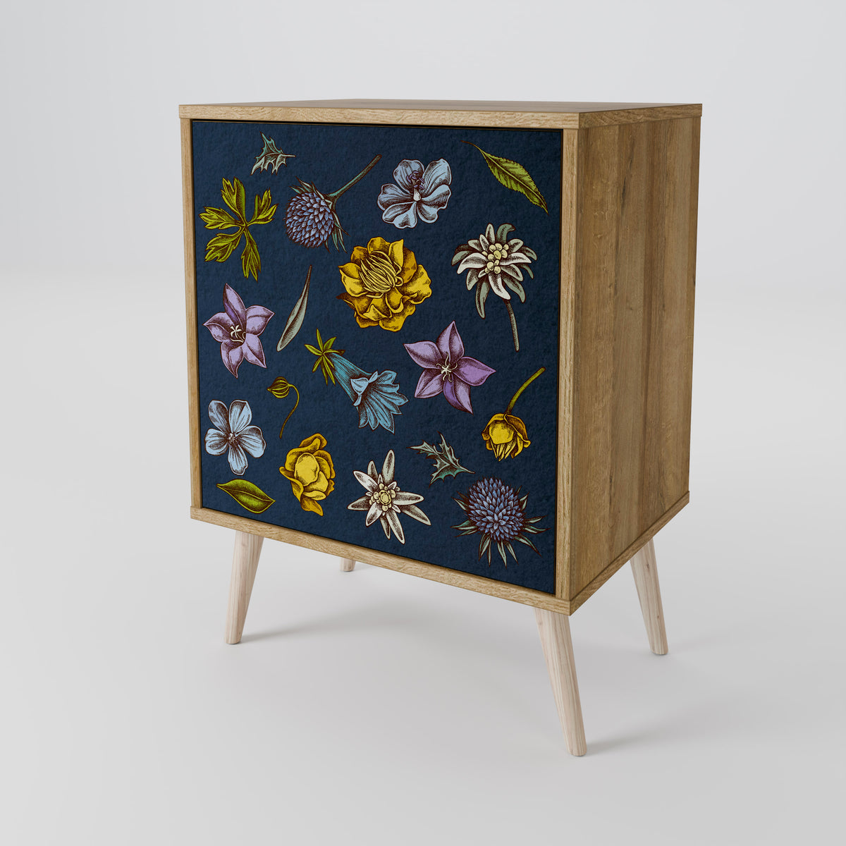 FLOWERS ON NAVY BLUE Jednodveřová komoda