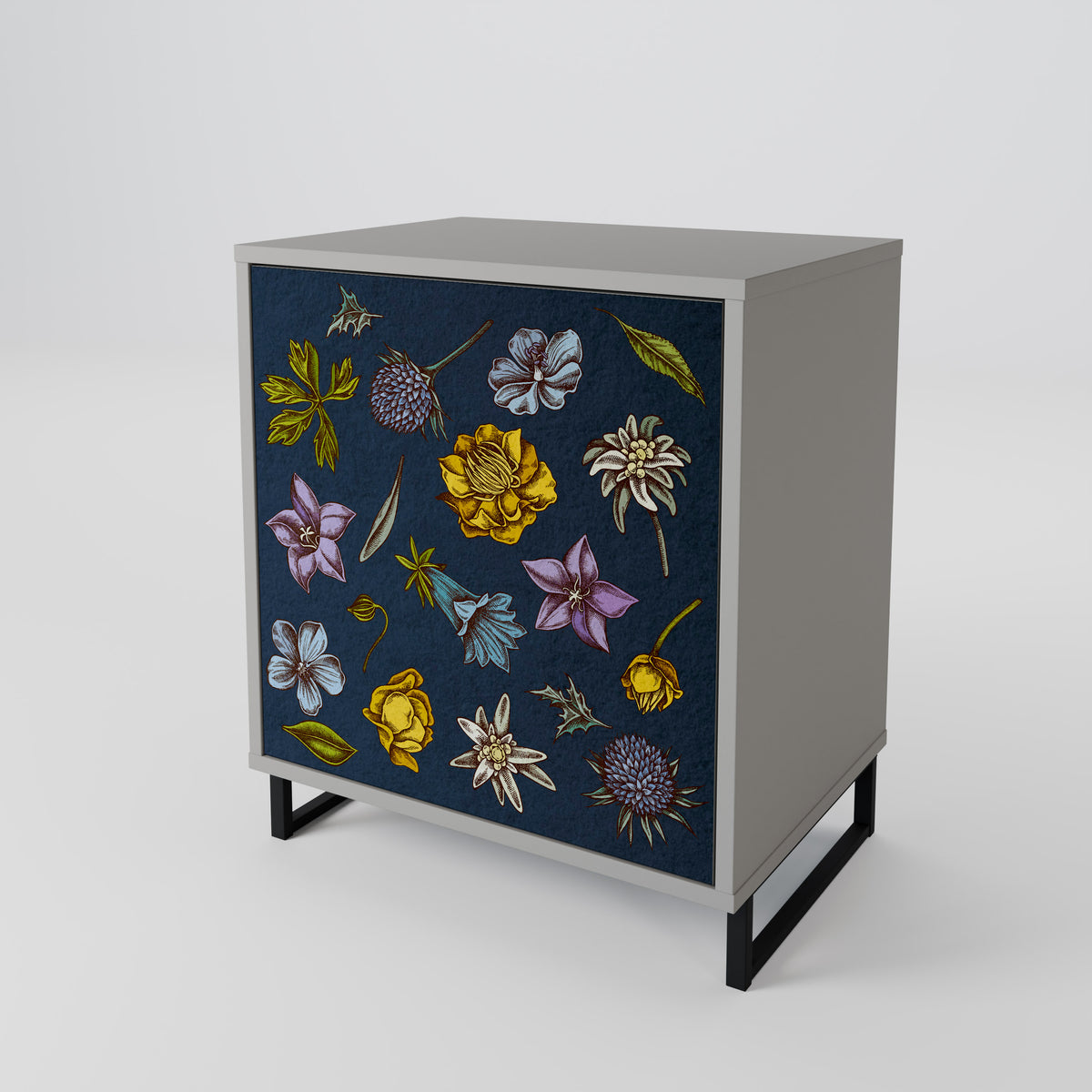 FLOWERS ON NAVY BLUE Jednodveřová komoda