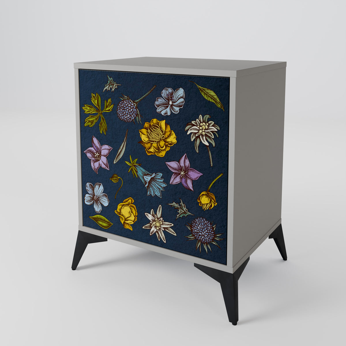 FLOWERS ON NAVY BLUE Jednodveřová komoda
