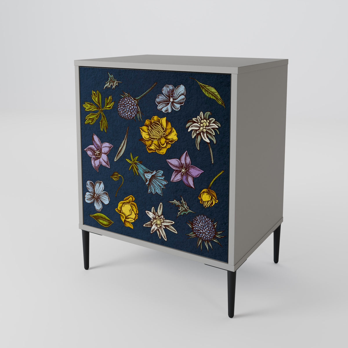 FLOWERS ON NAVY BLUE Jednodveřová komoda