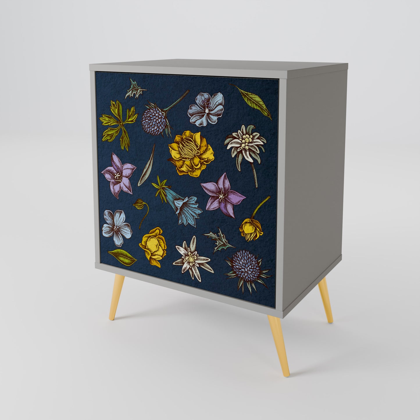 FLOWERS ON NAVY BLUE Jednodveřová komoda