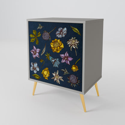 FLOWERS ON NAVY BLUE Jednodveřová komoda