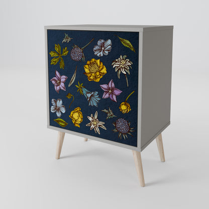 FLOWERS ON NAVY BLUE Jednodveřová komoda