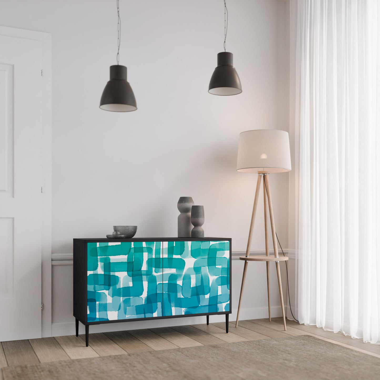 TURQUOISE RECTANGLES Dvoudveřová komoda