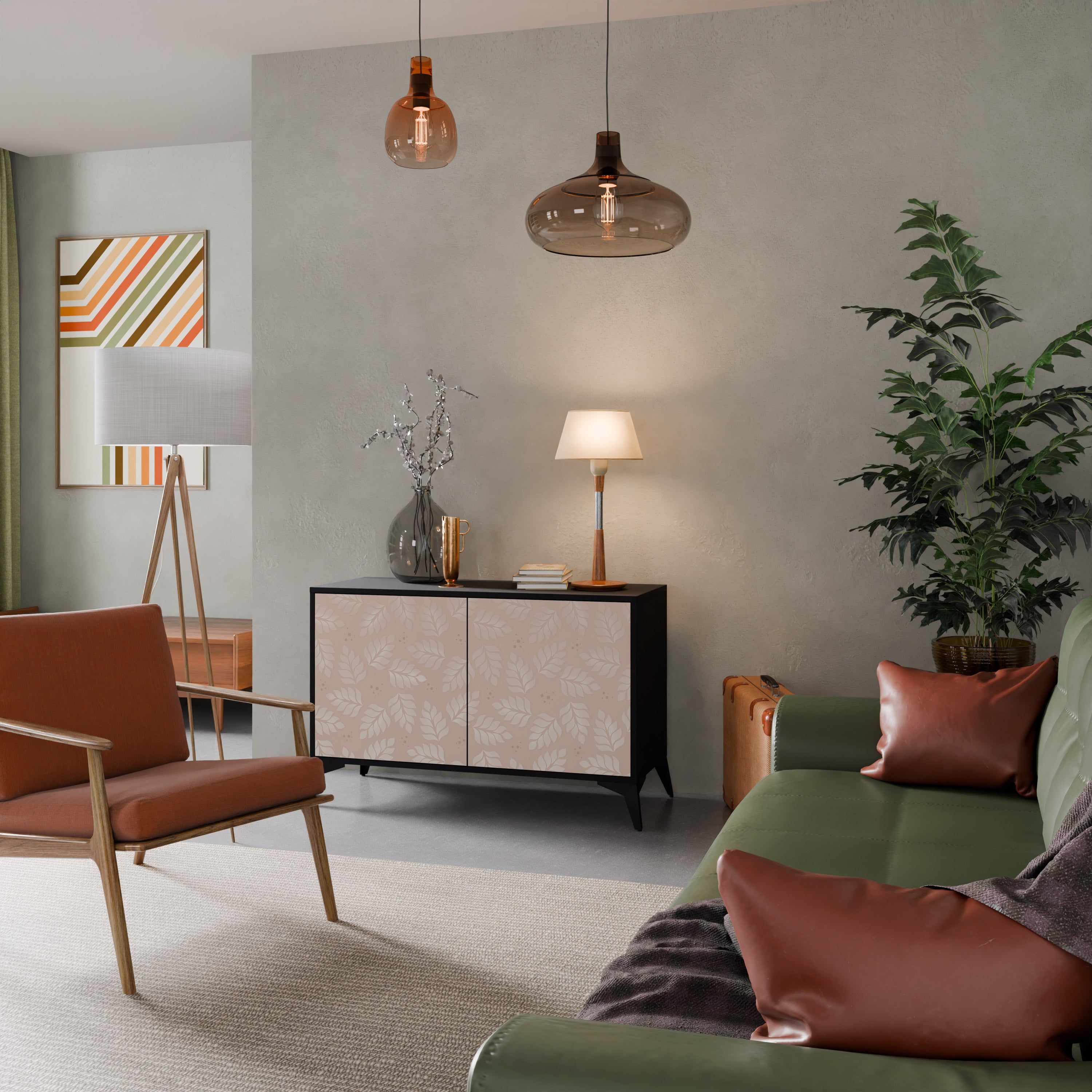 LEAVES ON BEIGE Dvoudveřová komoda