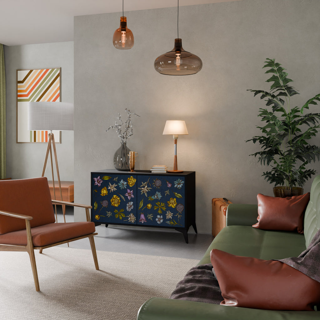 FLOWERS ON NAVY BLUE 2-Door Sideboard