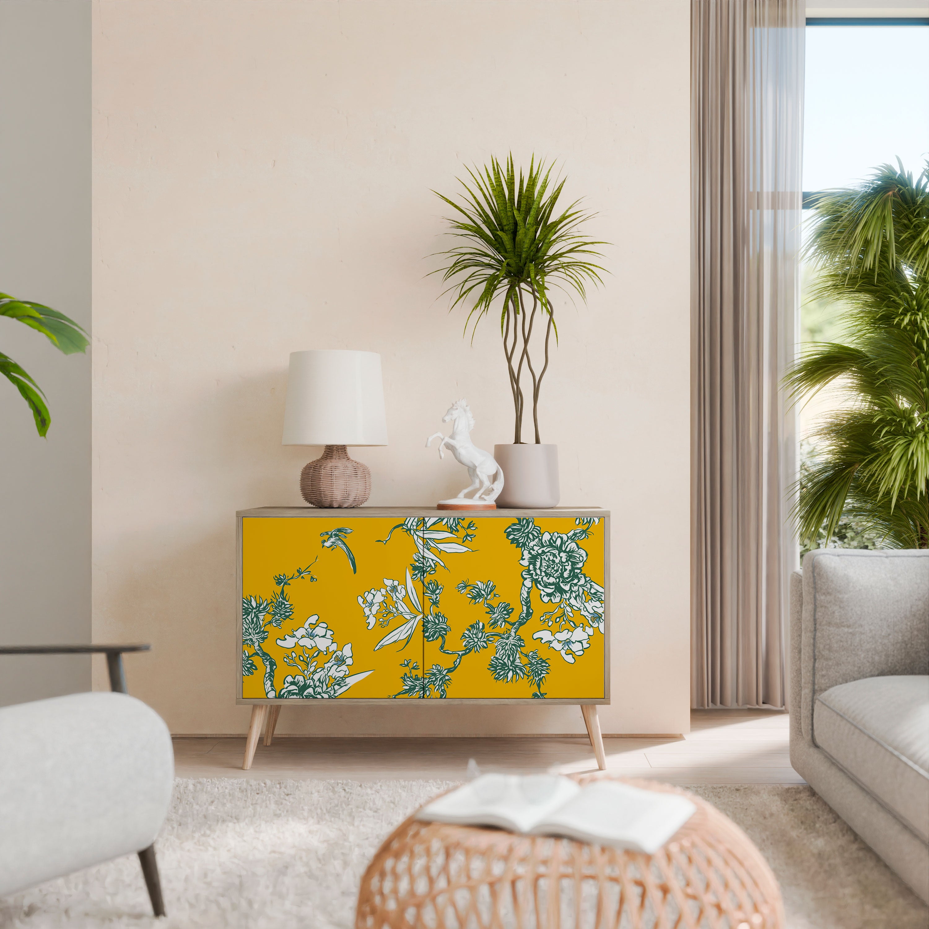 YELLOW CHINOISERIE 2-Door Sideboard