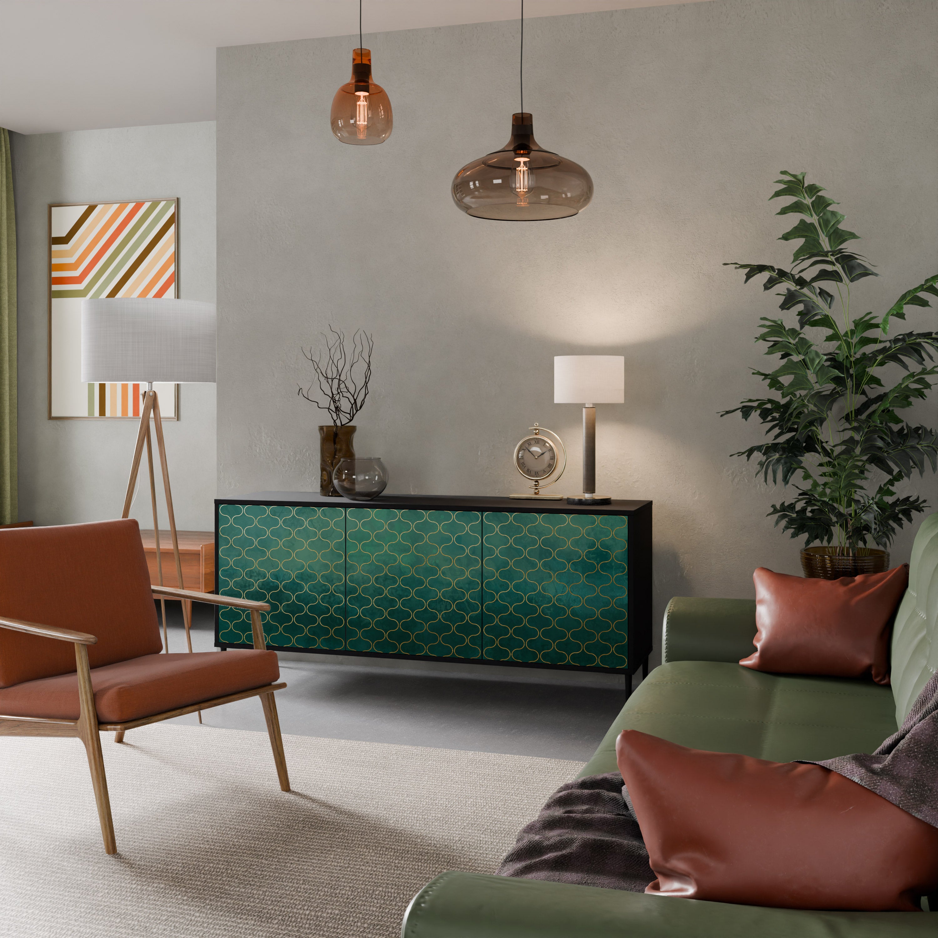 TESSELATED GREENERY Třídveřová komoda