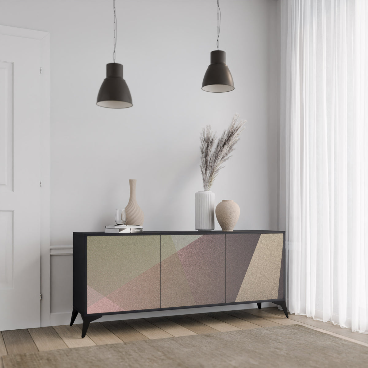 BEIGE GEOMETRY Třídveřová komoda