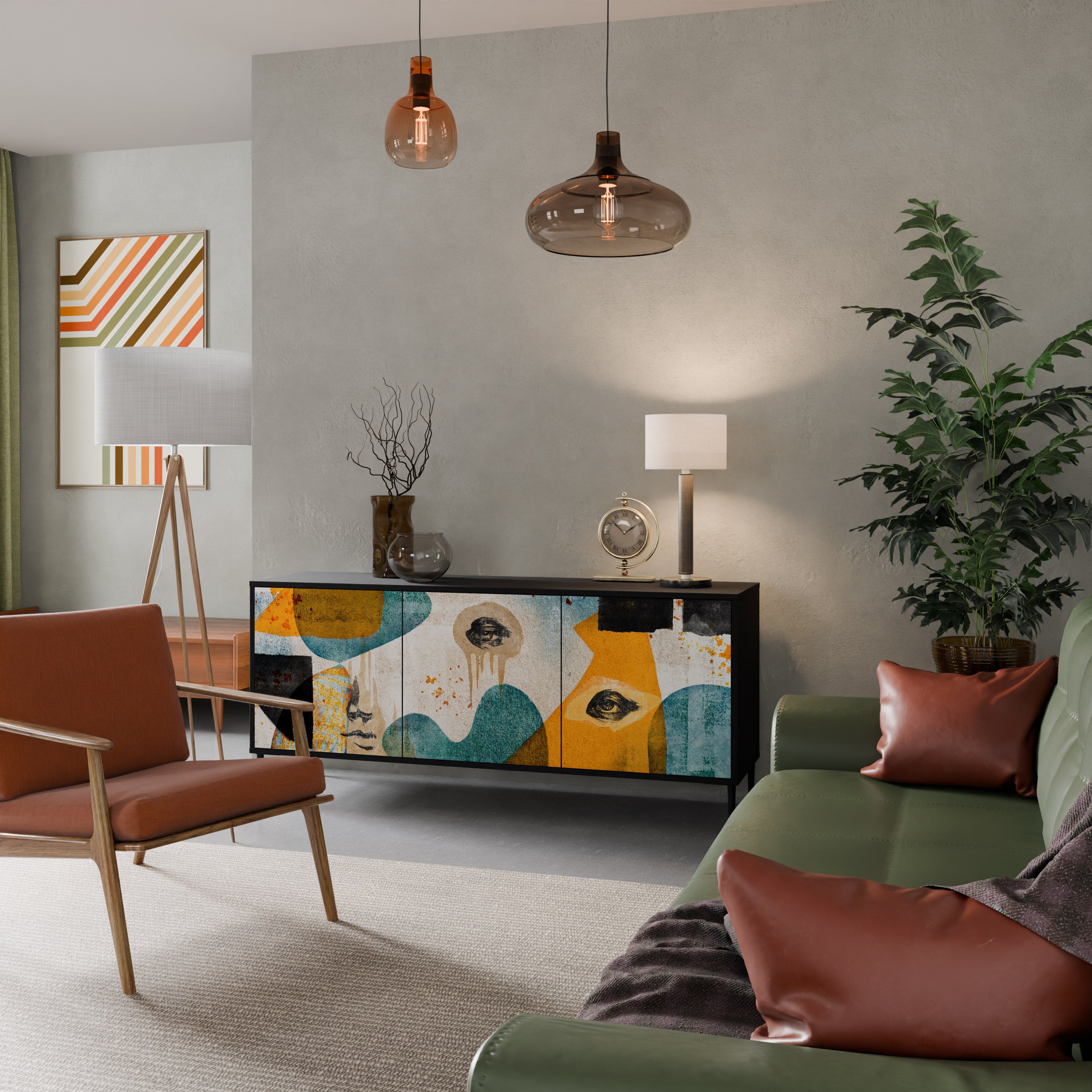 ABSTRACT FACES 3-Door Sideboard