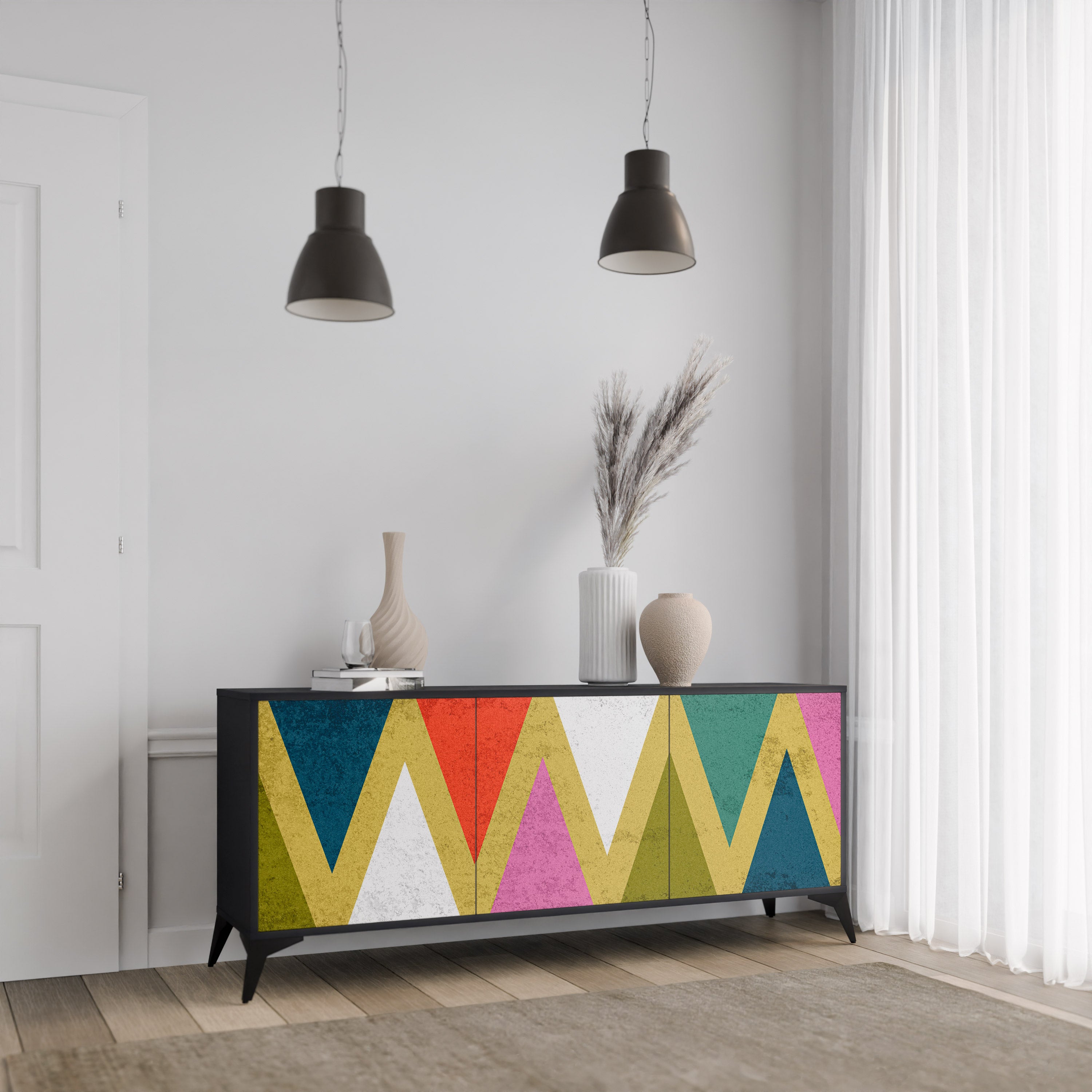 COLORFUL TRIANGLES 3-Door Sideboard