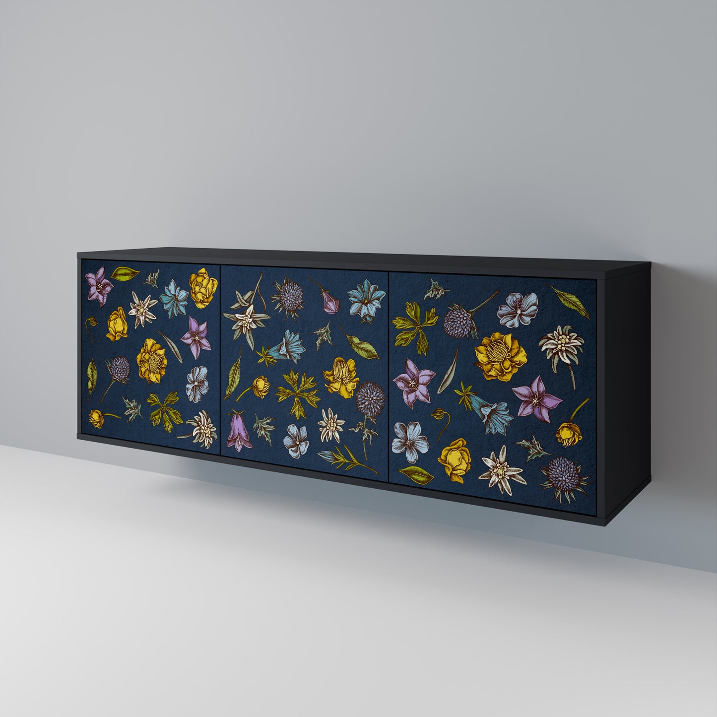 FLOWERS ON NAVY BLUE Třídveřová komoda