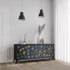 FLOWERS ON NAVY BLUE 3-Door Sideboard