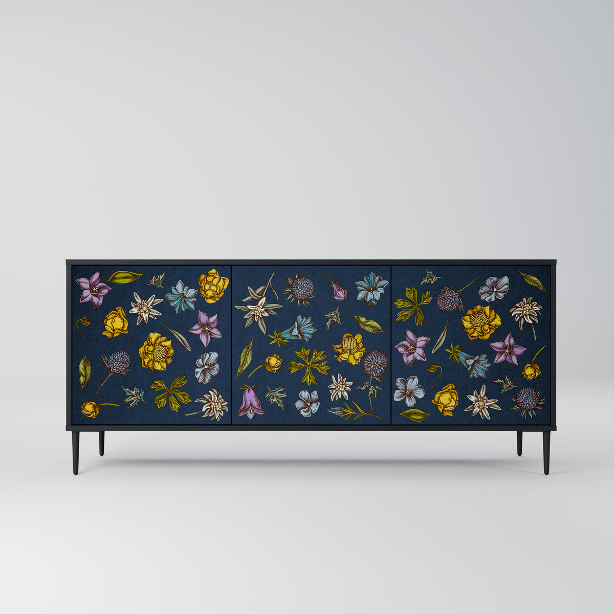 FLOWERS ON NAVY BLUE Třídveřová komoda