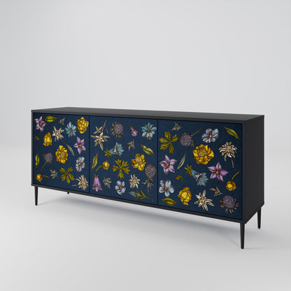 FLOWERS ON NAVY BLUE Třídveřová komoda