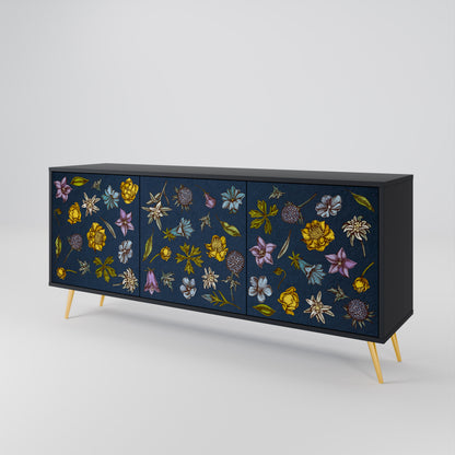 FLOWERS ON NAVY BLUE Třídveřová komoda