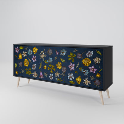 FLOWERS ON NAVY BLUE Třídveřová komoda