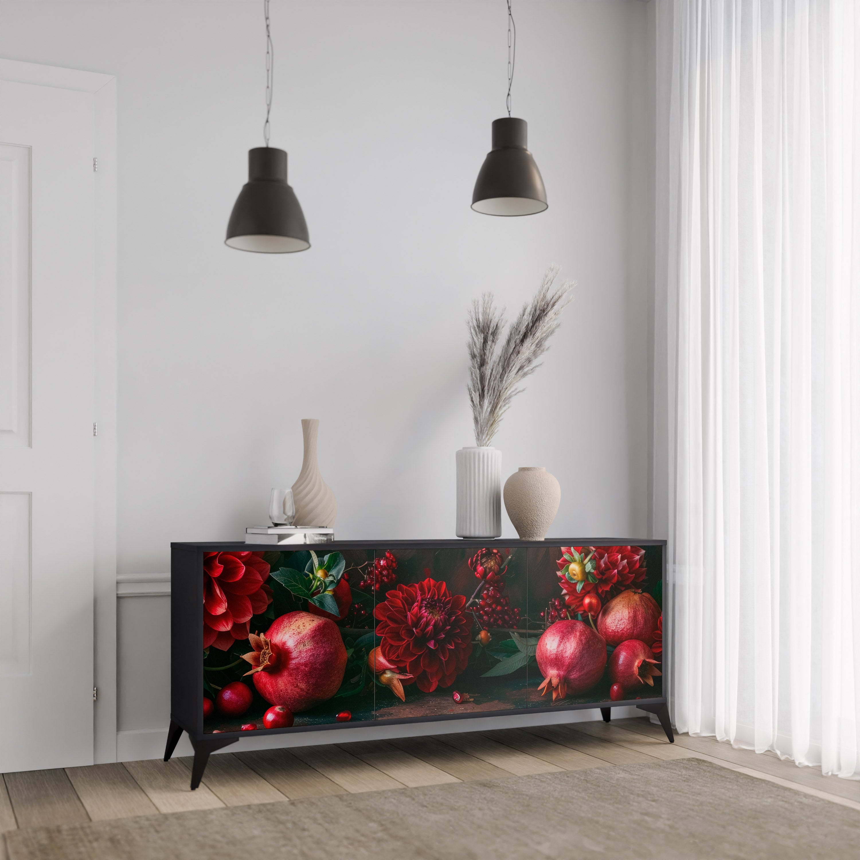 DAHLIAS AND POMEGRANATES 3-Door Sideboard