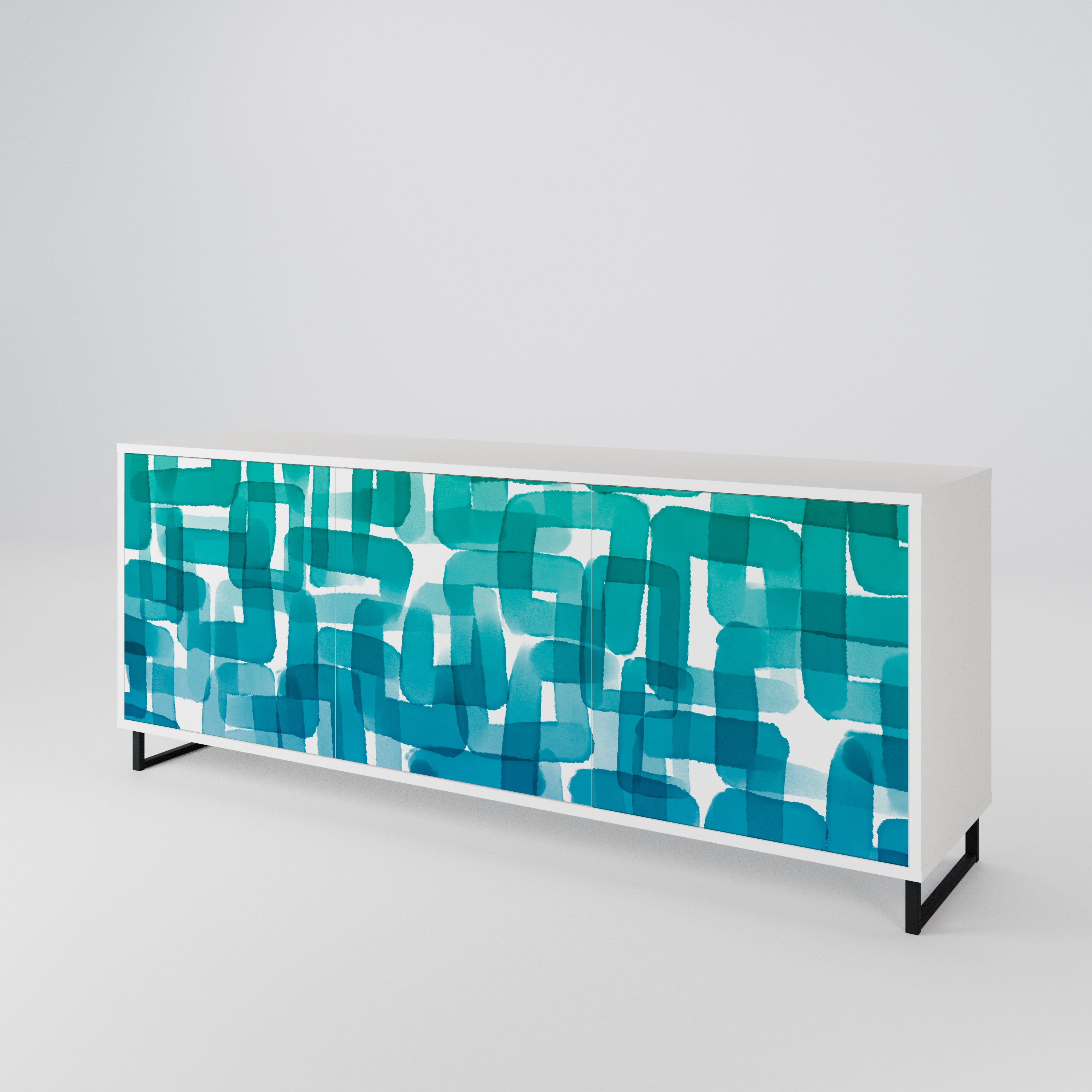 TURQUOISE RECTANGLES Třídveřová komoda