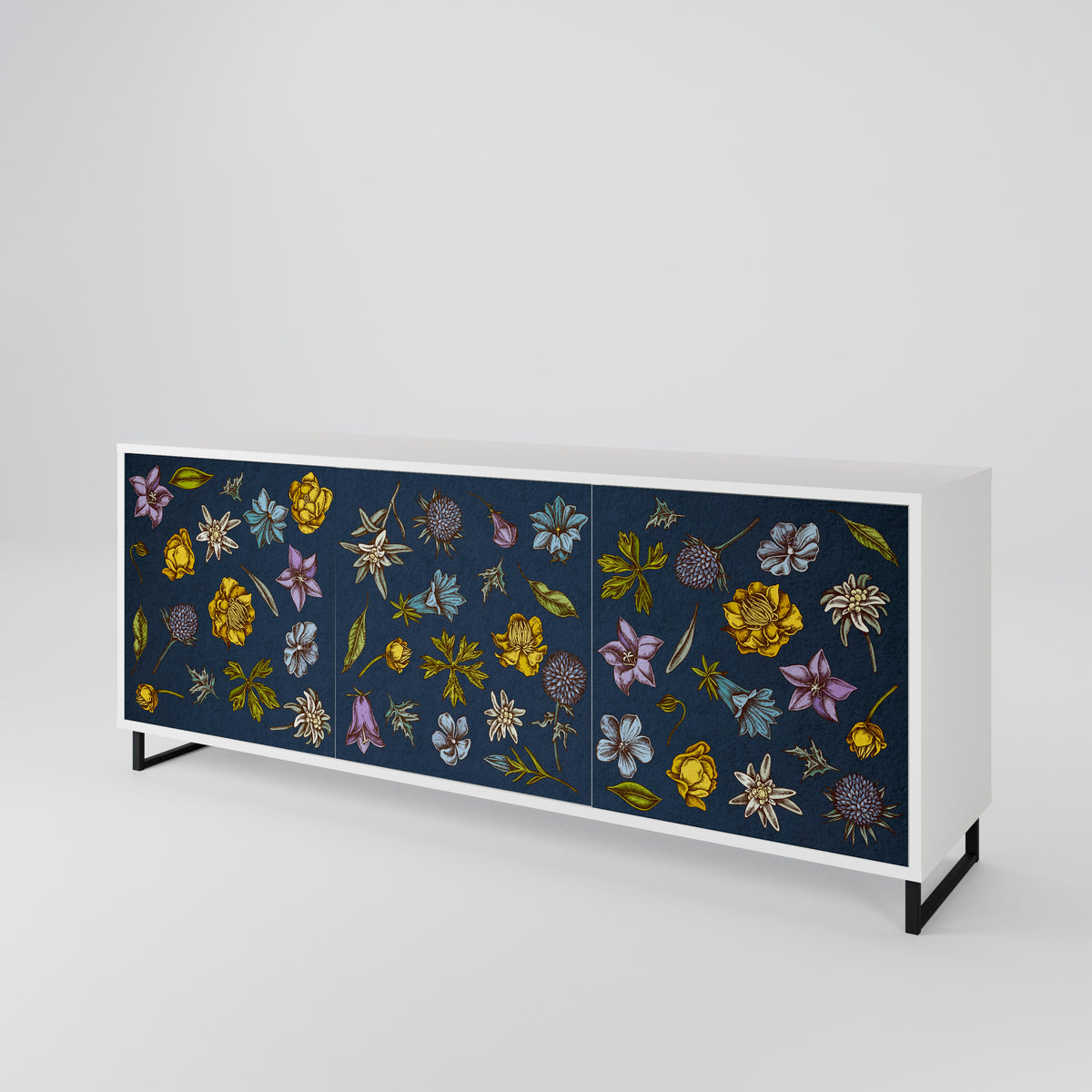 FLOWERS ON NAVY BLUE Třídveřová komoda