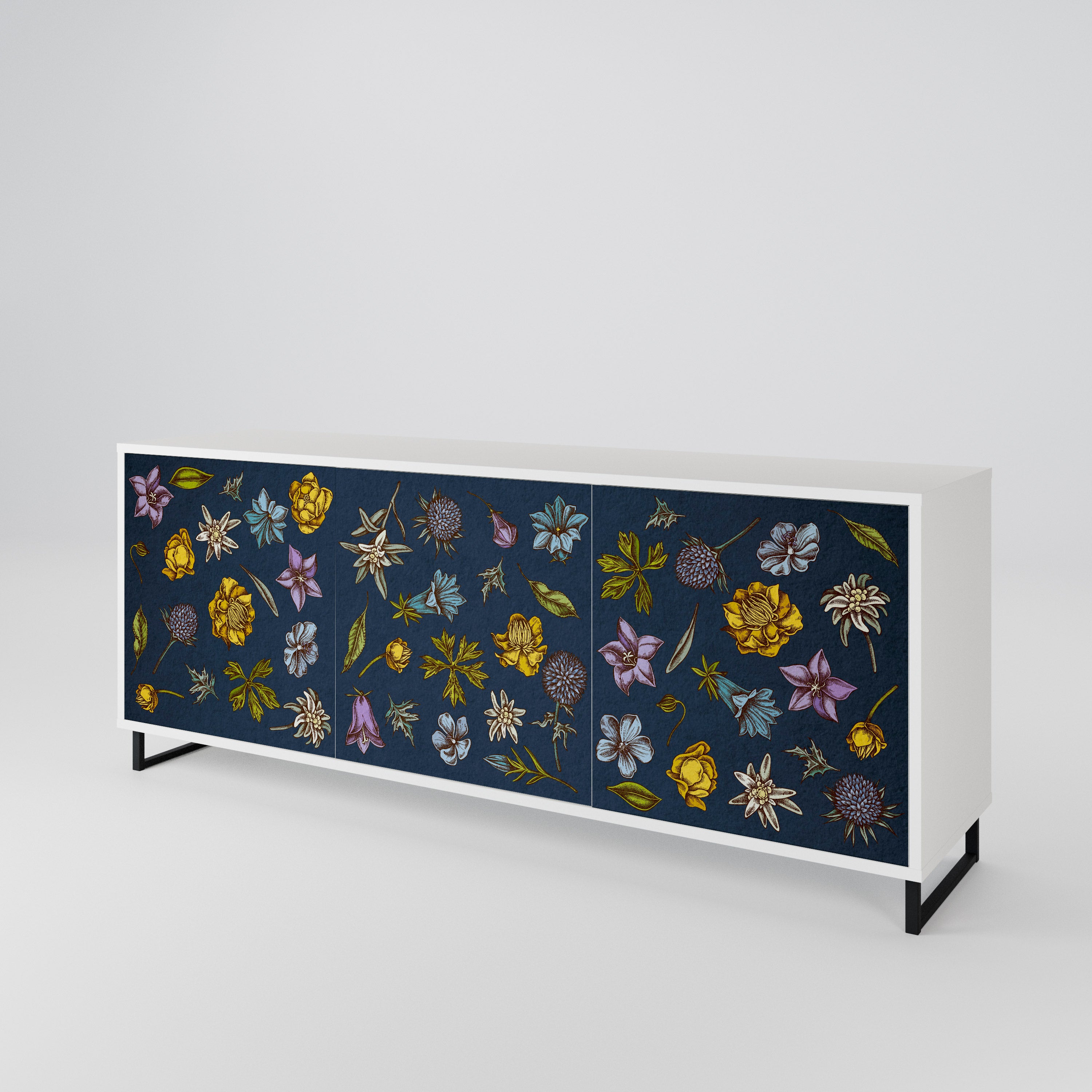 FLOWERS ON NAVY BLUE Třídveřová komoda