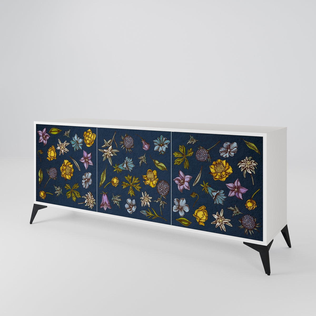 FLOWERS ON NAVY BLUE Třídveřová komoda
