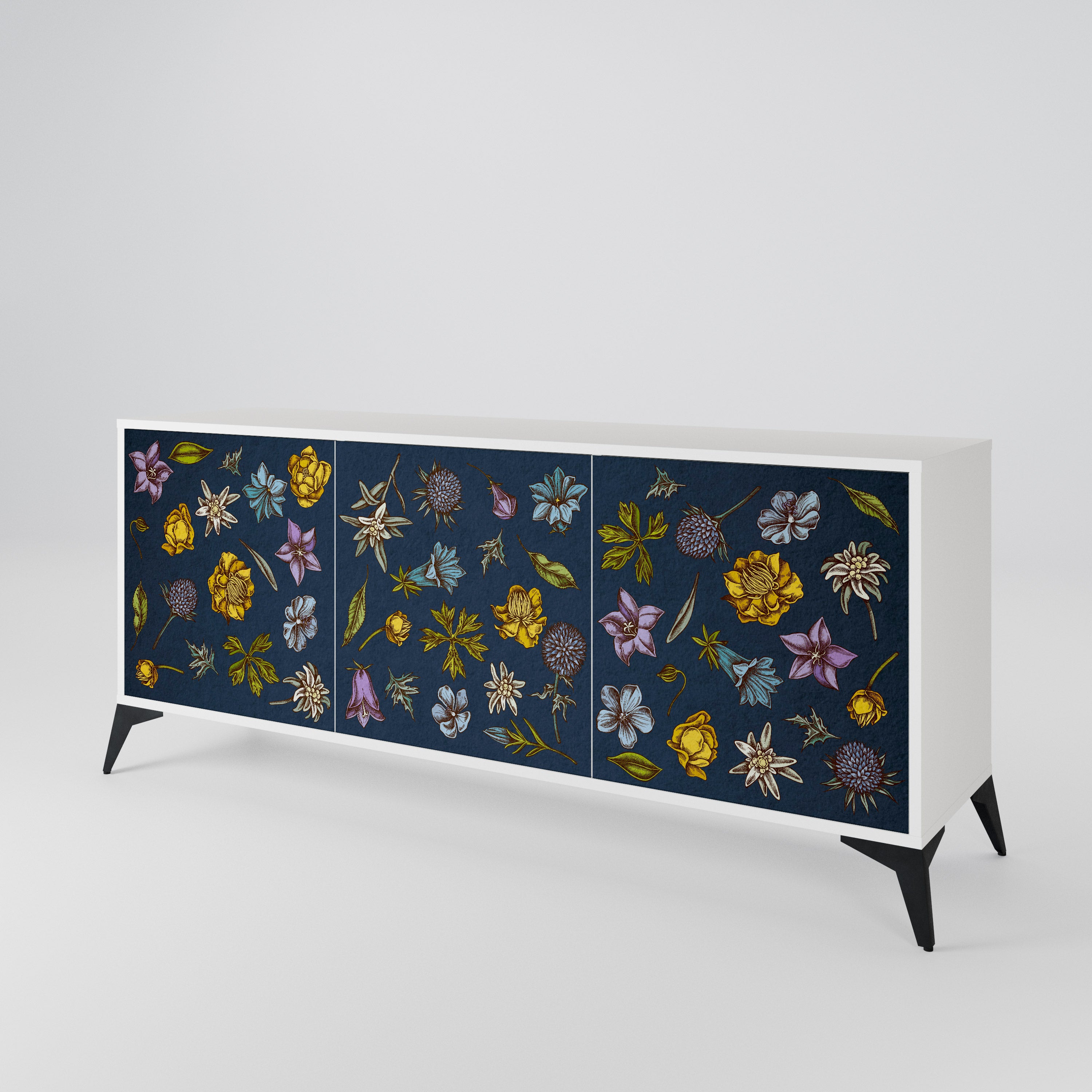FLOWERS ON NAVY BLUE Třídveřová komoda