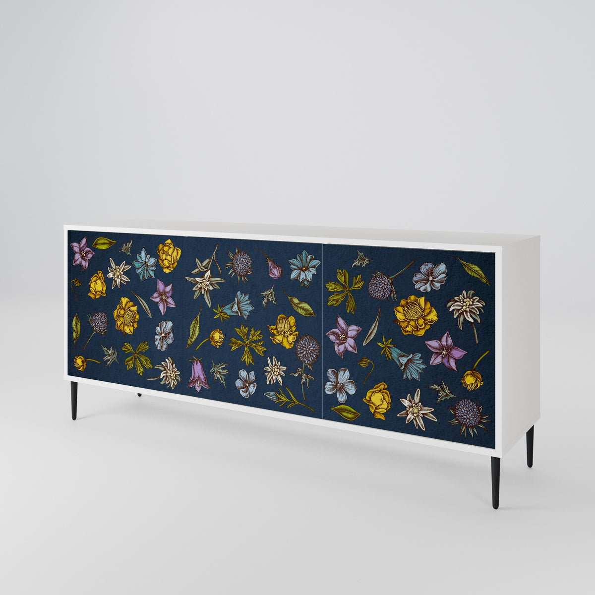 FLOWERS ON NAVY BLUE Třídveřová komoda
