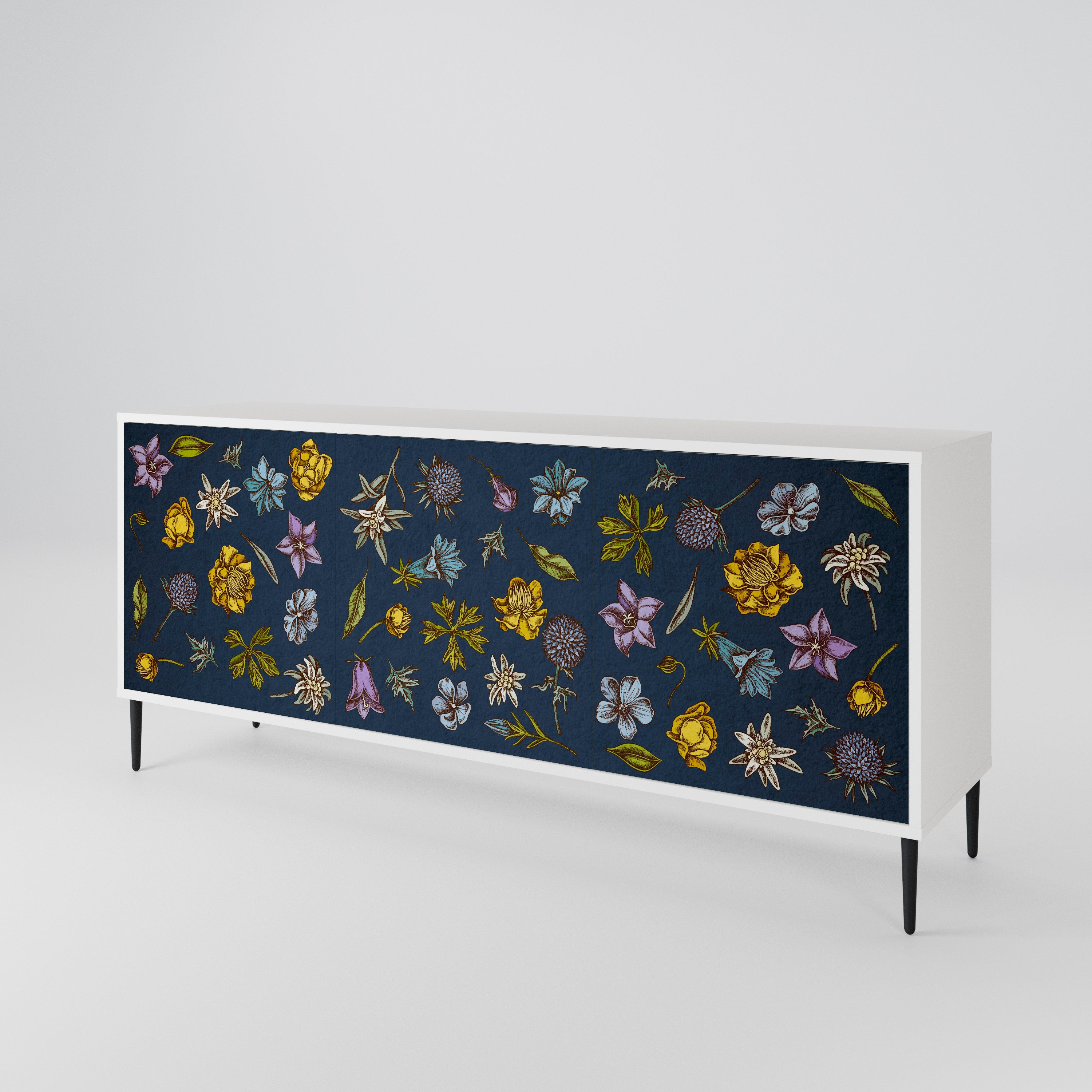 FLOWERS ON NAVY BLUE Třídveřová komoda