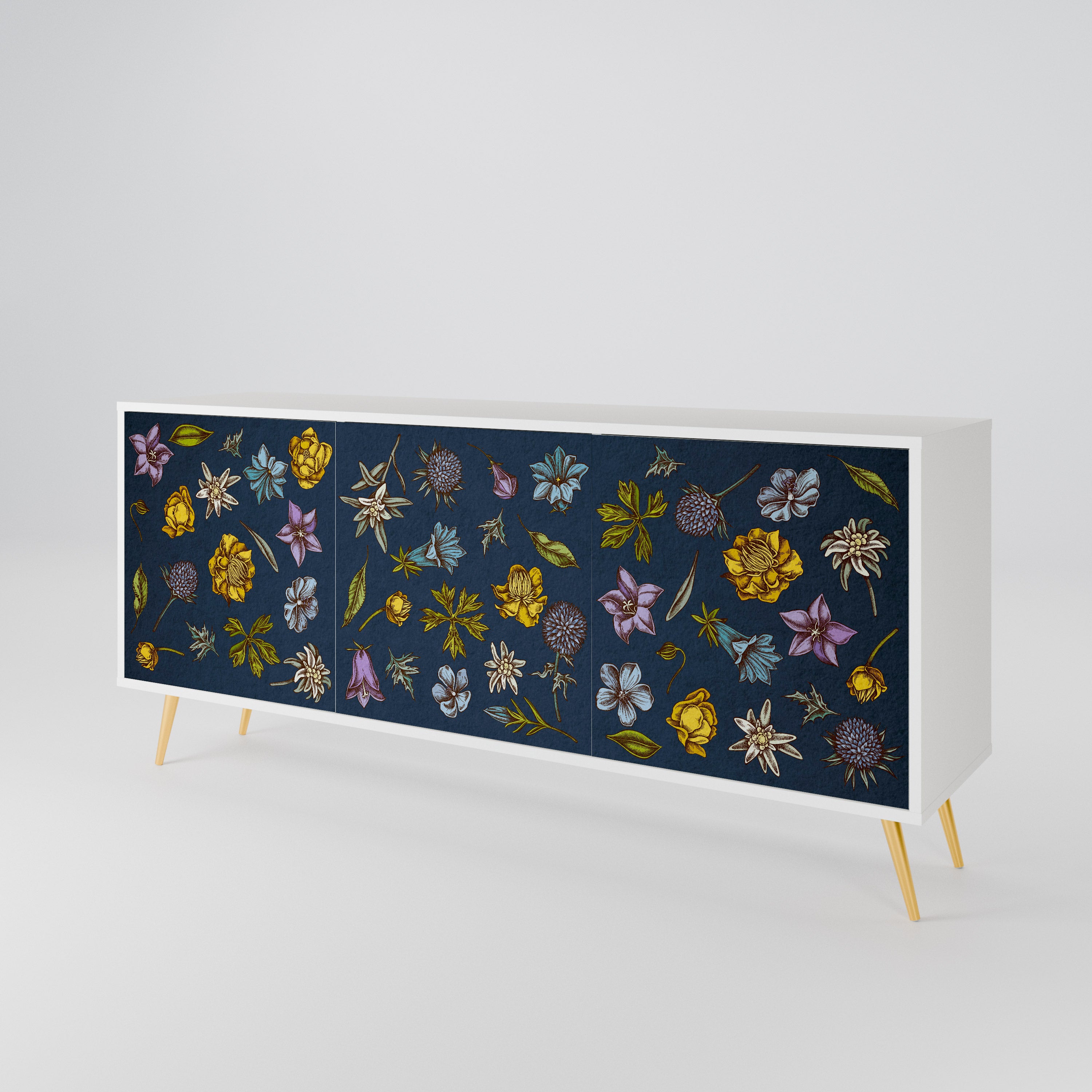 FLOWERS ON NAVY BLUE Třídveřová komoda