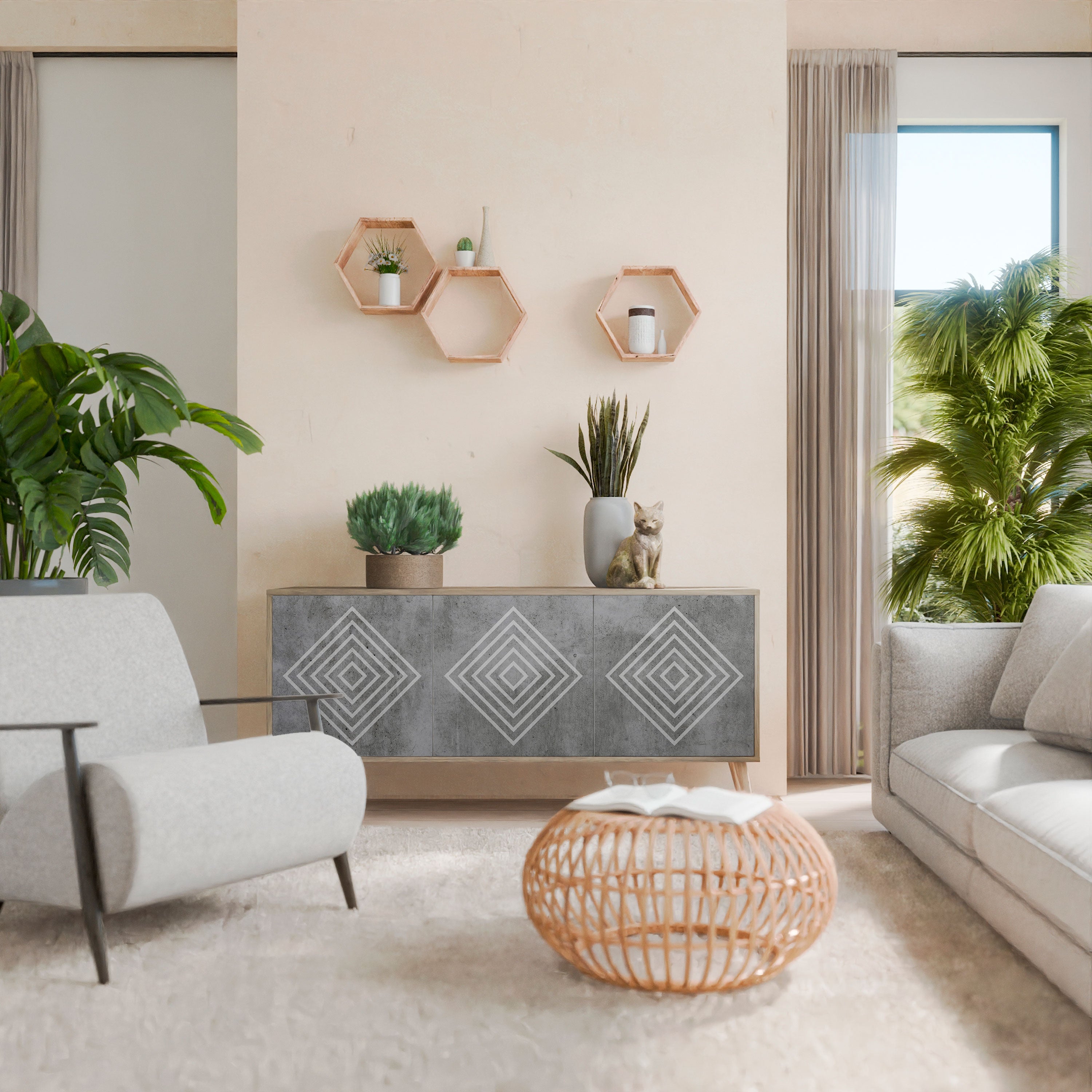 POLYGONAL ARTISTRY 3-Door Sideboard