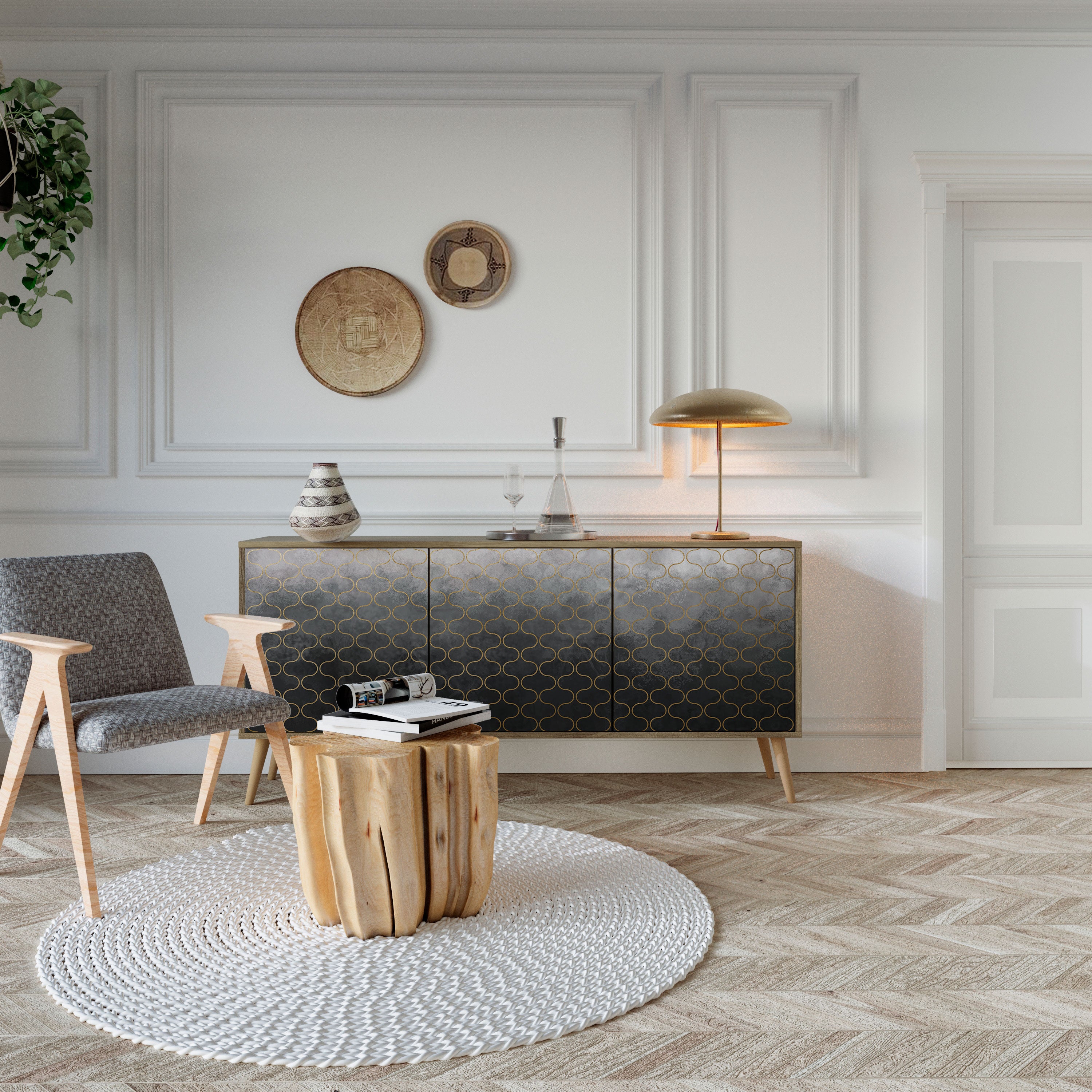 TESSELATED GRAYISH 3-Door Sideboard